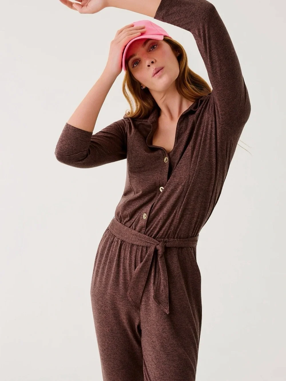 Lilly Pulitzer, NWTs Women's Brown Long-Sleeve Button Jumpsuit, loungewear sz s